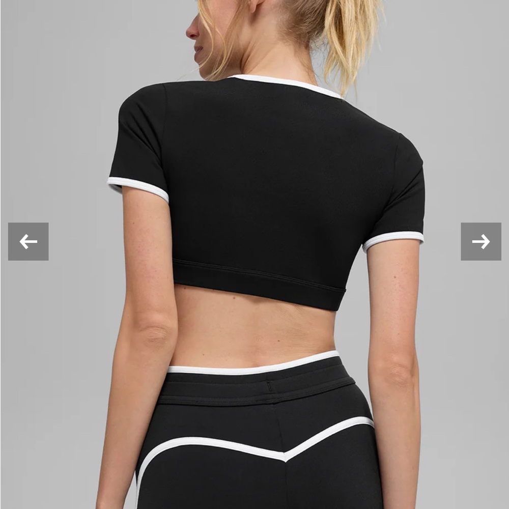 ALO Airbrush Race Short Sleeve Black and White Crop Top - Picture 3 of 8